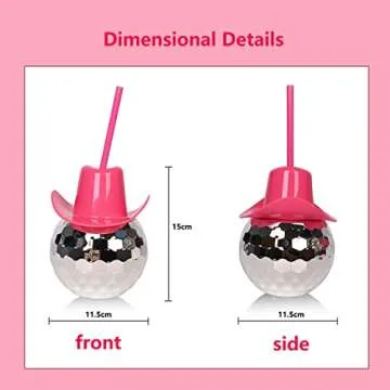 2 Pcs,Disco Ball Cups,Fashionable Pink Disco Ball Cowboy Hat,Disco Ball Cup with straw for Christmas Day,Halloween,Achelorette Party,New Year’s Eve,Birthday Party,Reusable And Removable