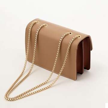 Crossbody Bags Cute Faux Leather Trendy Cross Body Bag for Women Small Color-Block Designer Handbags Ladies Satchel Chain Strap Shoulder Bag Brown Beige