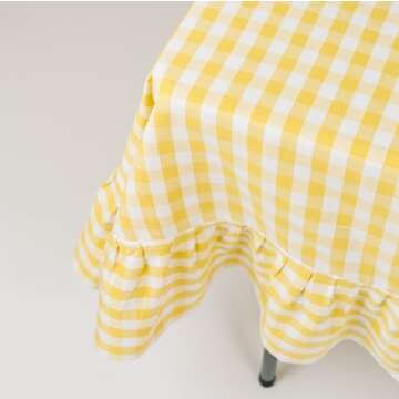 Galley and Fen Square Tablecloth - Cotton 60 x 60 inch Ruffled Table Cloth - Indoor or Outdoor Kitchen Dining - for Banquet Wedding Party Picnic Camping Table Cover - Yellow Checkered