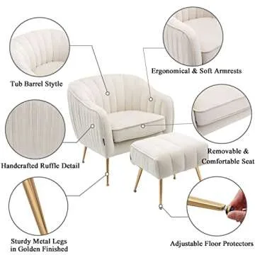 Altrobene Velvet Accent Chair with Ottoman Set for Home