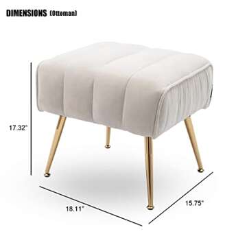 Altrobene Velvet Accent Chair with Ottoman, Living Room Bedroom Chair Set, Modern Barrel Arm Chair and Ottoman Set, Golden Finished, Beige