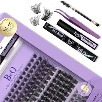 B&Qaugen Lash Extension Kit B01+B02+B19 Eyelash B&Q DIY 156 PCS Clusters 8-16mm Cluster Extensions with Bond and Seal Applicator Tool (Kit,Andromeda)