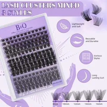 B&Qaugen Lash Extension Kit B01+B02+B19 Eyelash B&Q DIY 156 PCS Clusters 8-16mm Cluster Extensions with Bond and Seal Applicator Tool (Kit,Andromeda)