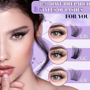 B&Qaugen Lash Extension Kit B01+B02+B19 Eyelash B&Q DIY 156 PCS Clusters 8-16mm Cluster Extensions with Bond and Seal Applicator Tool (Kit,Andromeda)