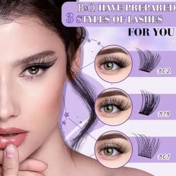 B&Qaugen Lash Extension Kit B01+B02+B19 Eyelash B&Q DIY 156 PCS Clusters 8-16mm Cluster Extensions with Bond and Seal Applicator Tool (Kit,Andromeda)