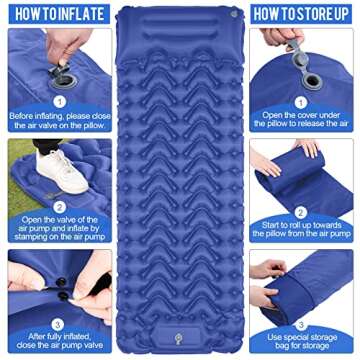 MOXILS Sleeping Pad, Ultralight Inflatable Sleeping Pad for Camping, Built-in Pump, Ultimate for Camping, Hiking, Airpad, Carry Bag, Repair Kit, Compact & Lightweight Air Mattress(Blue)