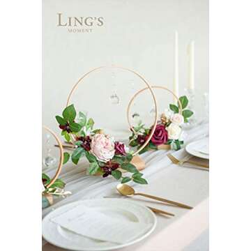 Ling's Moment Crystal Wooden Hoop Wreath Floral Centerpieces for Sweetheart Table, Head Table, Cerem...
