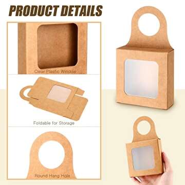 25 Count Kraft Paper Wine Bottle Box with Window Hanging Foldable Gift Boxes Wine Boxes for Gifts Empty Wine Bottles for Decoration Bottle Hanger Favor Box (Kraft Color, 3.5 x 3.5 x 1.2 Inches)