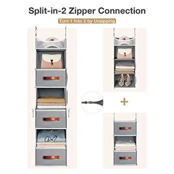 Yecaye Upgraded 7-Shelf Hanging Closet Organizers and Storage with 3 Drawers 4 Side Pockets, 2 Flexible 3-Shelf Closet Organizer System, Clothes Organizer Shelves for Bedroom Closet Rack