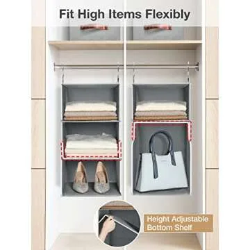 Yecaye Upgraded 7-Shelf Hanging Closet Organizers and Storage with 3 Drawers 4 Side Pockets, 2 Flexible 3-Shelf Closet Organizer System, Clothes Organizer Shelves for Bedroom Closet Rack