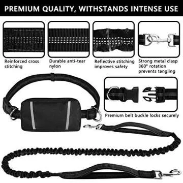 Hands Free Dog Leash with Pouch for Active Medium Large Dogs