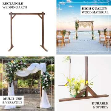 Efavormart 7FT Rustic Square Wedding Arch Wooden Backdrop Stand, Wedding Ceremony Arch - Brown