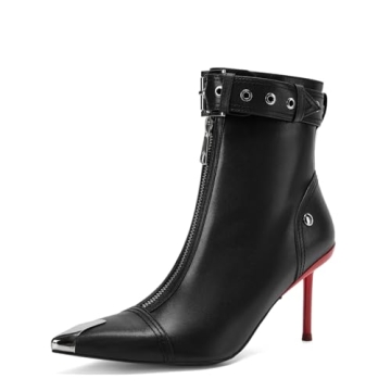 CAGLGLZ Women's Stylish Metal Pointe Toe Heel Boots