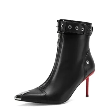 CAGLGLZ Women's Stylish Metal Pointe Toe Heel Boots