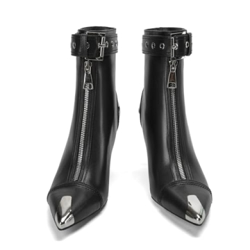 CAGLGLZ Women's Stylish Metal Pointe Toe Heel Boots