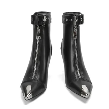 CAGLGLZ Women's Stylish Metal Pointe Toe Heel Boots