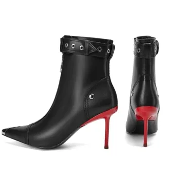 CAGLGLZ Women's Stylish Metal Pointe Toe Heel Boots
