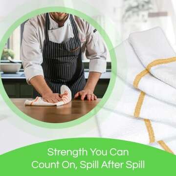 Towels N More 24 Pack 16x19 Bar Mop Towels - Gold Stripe Absorbent Cotton Kitchen Towels - Quick Drying Towels - for Home, Restaurant, Bar Glass Cleaning Towels, Chief/Cook Etc. 30 oz