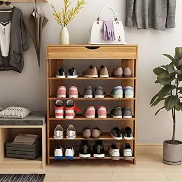 soges 5-Tier Wooden Shoe Rack with Storage Cabinet