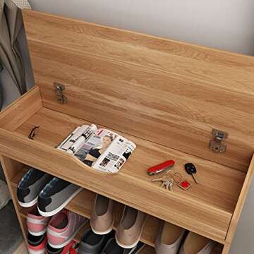 soges 5-Tier Wooden Shoe Rack with Storage Cabinet, 29.5 inches Vertical Free Standing Shoe Shelf, Shoe Organizer Storage Cabinet for Entryway, Living Room, Hallway, Doorway, Teak