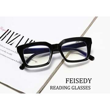 FEISEDY Retro Square Blue Light Blocking Reading Glasses - Stylish Protection from Digital Eyestrain