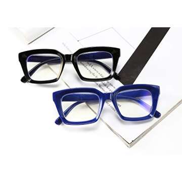 FEISEDY Retro Square Blue Light Blocking Reading Glasses