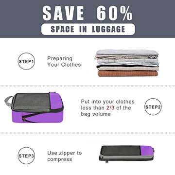 BAGAIL 4 Set/6 Set/8 Set Compression Packing Cubes Travel Accessories Expandable Packing Organizers(Purple HalfMesh 6 Set)