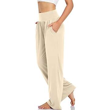 DACESLON Women's Wide Leg Comfy Pants Casual Loose Yoga High Waisted Cozy Lounge Pajama Palazzo with Pockets(Light Khaki,S)