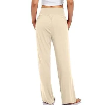 DACESLON Women's Wide Leg Comfy Pants Casual Loose Yoga High Waisted Cozy Lounge Pajama Palazzo with Pockets(Light Khaki,S)
