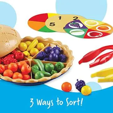 Learning Resources Super Sorting Pie - 68 Pieces, Ages 3+ Toddler Fine Motor Toy, Preschool Learning Games, Develops Counting and Color Recognition, Pretend Play Food, Kids Tweezers