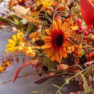 JINGHONG Fall Wreaths for Front Door 24 Inch Artificial Fall Wreath Large Autumn Wreath for Outside Wall Porch Harvest Thanksgiving Day Celebration