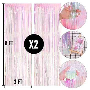 Dazzle Bright 2 Pack Backdrop Curtain, 3FT x 8FT Metallic Tinsel Foil Fringe Curtains Photo Booth Background for Baby Shower Party Birthday Wedding Engagement Bridal Shower (Multicolor)