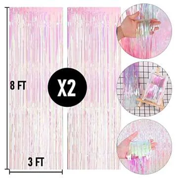 Dazzle Bright 2 Pack Backdrop Curtain, 3FT x 8FT Metallic Tinsel Foil Fringe Curtains Photo Booth Background for Baby Shower Party Birthday Wedding Engagement Bridal Shower (Multicolor)