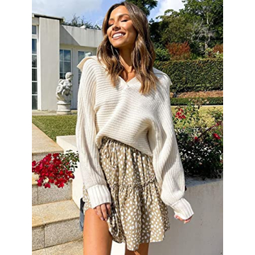 ECOWISH Women's V-Neck Knit Sweater Fall Winter Fashion