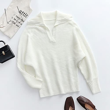 ECOWISH Women's V-Neck Knit Sweater Fall Winter Fashion