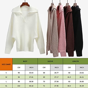 ECOWISH Women's V-Neck Knit Sweater Fall Winter Fashion