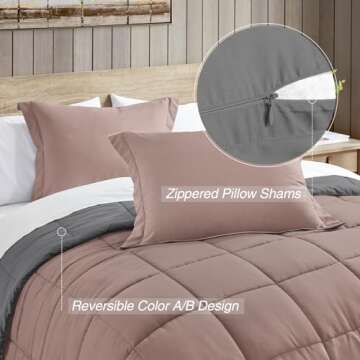 satisomnia Queen Comforter Set Pink, Lightweight Comforters Queen Size Bed, Soft Breathable Down Alternative Bed Comforter Set, Reversible All Season 3Pcs Queen Bedding Set with 2 Pillow Shams