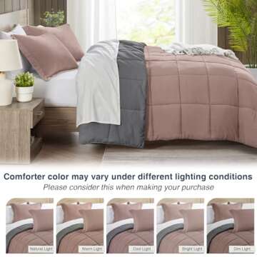 satisomnia Queen Comforter Set Pink, Lightweight Comforters Queen Size Bed, Soft Breathable Down Alternative Bed Comforter Set, Reversible All Season 3Pcs Queen Bedding Set with 2 Pillow Shams