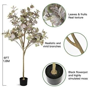 OLIGANE 6FT Artificial Fake Trees,Tall Fake Plants Faux Tree for Home Decor Indoor Outdoors Red