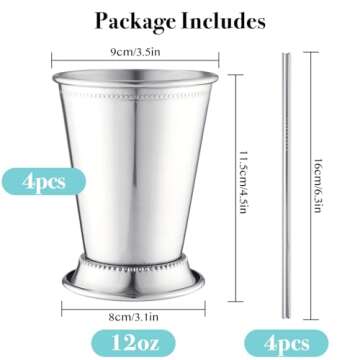 Fijinhom 12oz Stainless Steel Mint Julep Cups Set