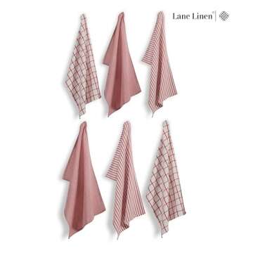 LANE LINEN Kitchen Towels Set - Pack of 6 100% Cotton Dish Towels for Drying Dishes, 18”x 28”, K...