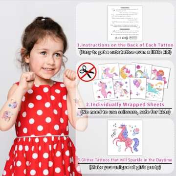 Partywind Glitter Temporary Tattoos for Kids Girls, Birthday Party Supplies Favors Decorations, Kids...