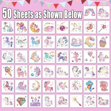 Partywind Glitter Temporary Tattoos for Kids Girls, Birthday Party Supplies Favors Decorations, Kids Goodie Bag Stuffers, Fake Tattoo Stickers for Party Games Prizes (50 Sheets)
