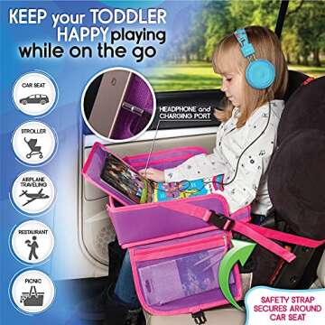 ECOFANTASY Kids Travel Tray - Waterproof Lap Table with No-Drop Large Tablet Holder - Car Seat Tray ...