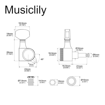 Musiclily Pro 6-in-line 18:1 Ratio Locking Machine Heads for Electric Guitar