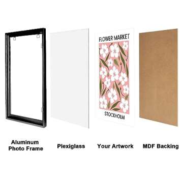 16x24 Inch Poster Frame, Plexiglass, Set of 2, Black Snap Frames, Front-loading Frame, Coating Aluminum Profile, Display Horizontally & Vertically