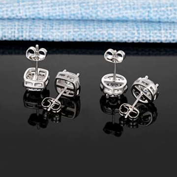 Elegant 18K White Gold CZ Halo Stud Earrings Set of 2