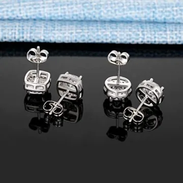 Elegant 18K White Gold CZ Halo Stud Earrings Set of 2