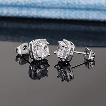 Elegant 18K White Gold CZ Halo Stud Earrings Set of 2