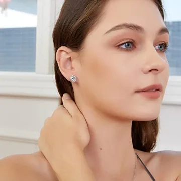 Elegant 18K White Gold CZ Halo Stud Earrings Set of 2